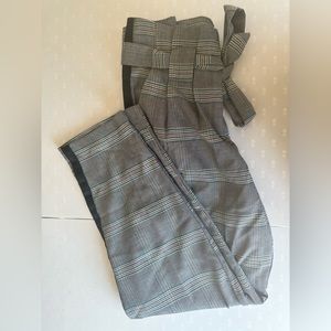 Paper Bag Style Grey Plaid Dress Pants